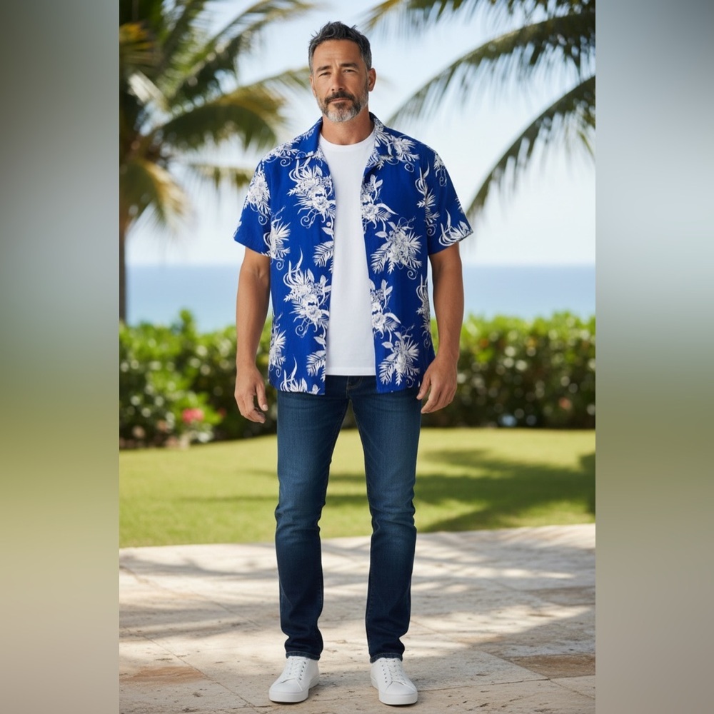 PacSun Blue and White Casual Button Down Shirt 100% Rayon